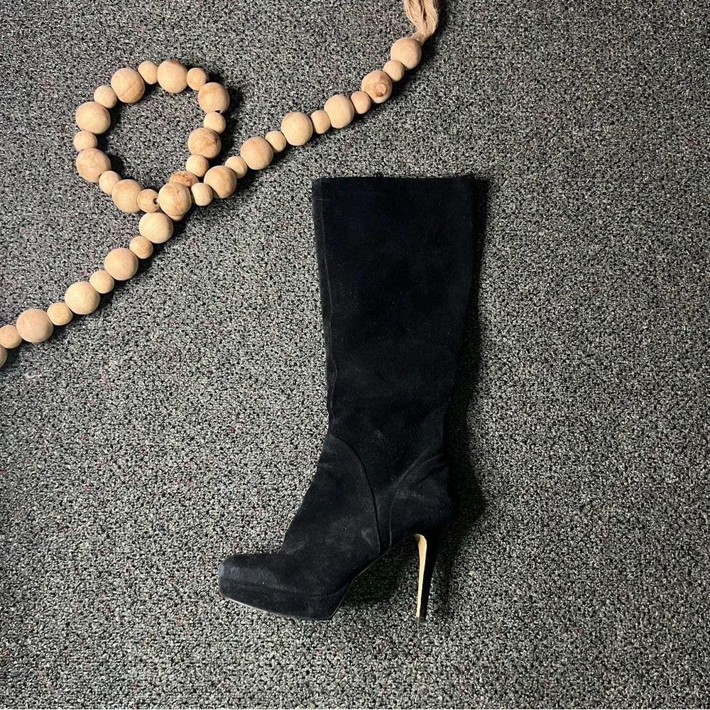 NINE WEST Black Platform Suede Stiletto Knee-Length Tall Leather Boots Shoes 7.5